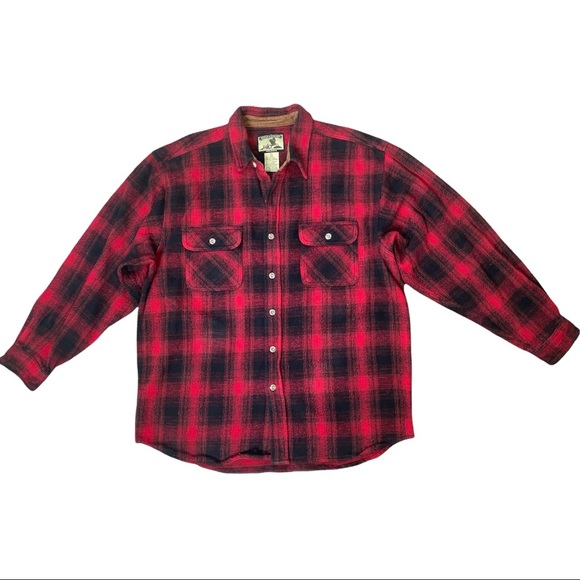 VINTAGE 1990’s FIELD & STREAM CORDUROY TRIMMED PLAID FLANNEL LONG SLEEVE SHIRT - Picture 2 of 12